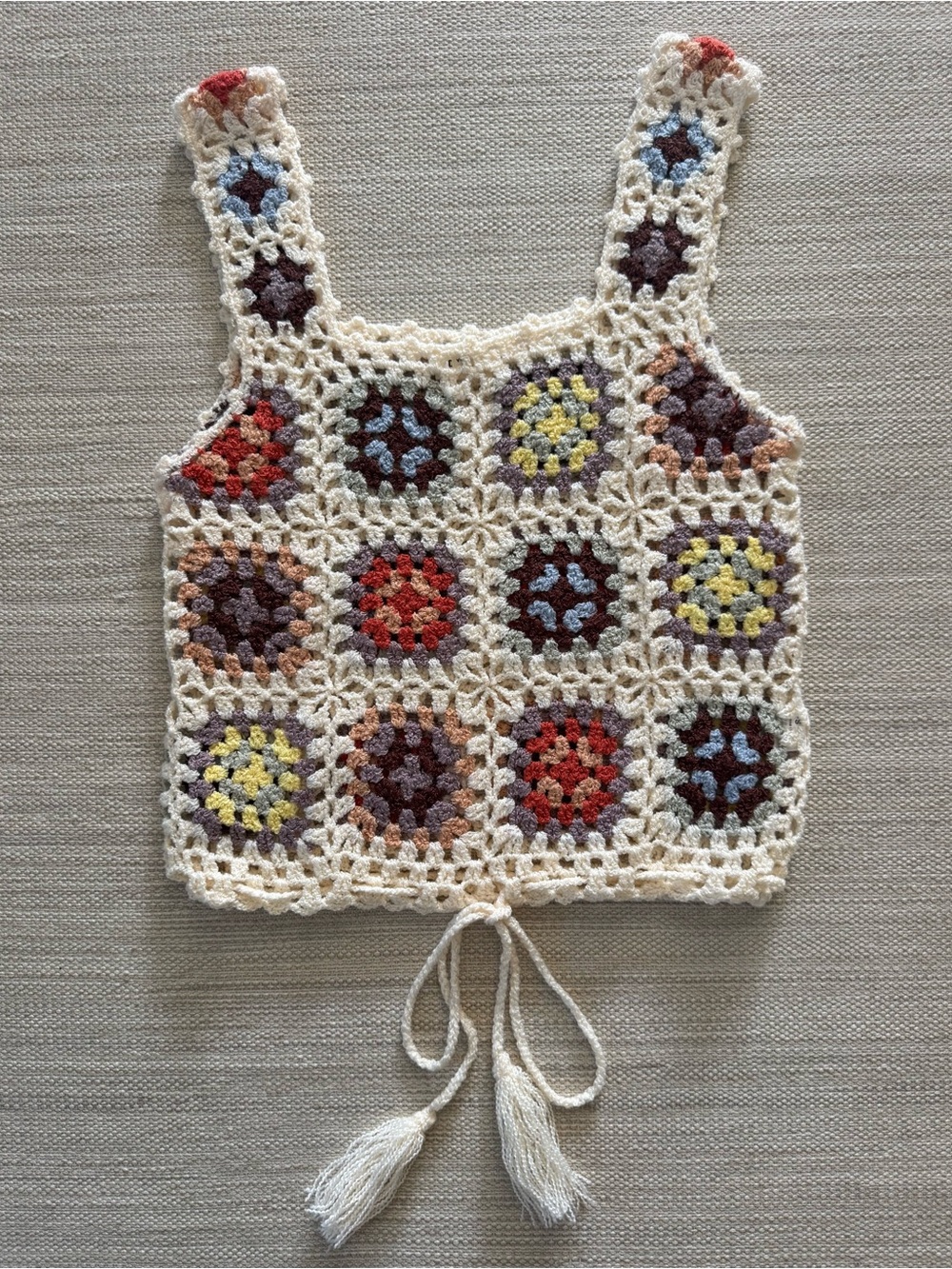 POL granny square crochet sleeveless crop top multicolor boho patchwork women S